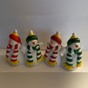 2 Partylite Snowmn Candle Holders Red green hats scarves Carrot nose black